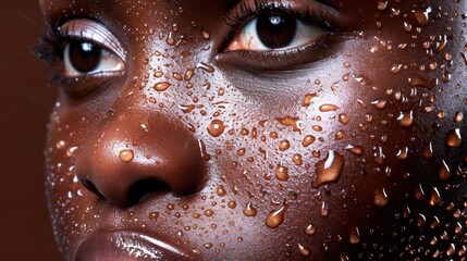 Sweaty Skin: A thin layer of moisture on the skin, giving it a shiny appearance, commonly seen after exercise or when the body is working to cool itself.
