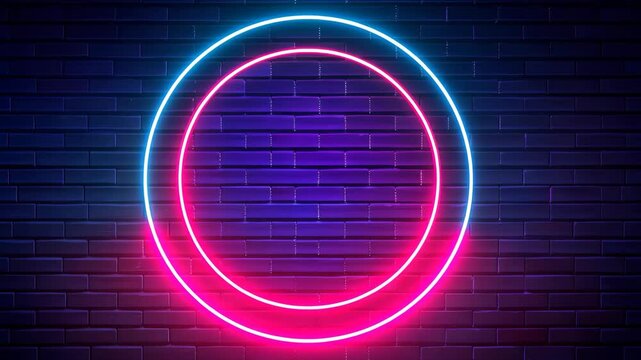 Neon Circle Design on Brick Wall with Vibrant Colors Concept. loop, looping.