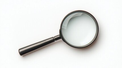 Fototapeta premium Black Magnifying Glass on White Background for Investigation, Reading, Education, and Analysis Purposes