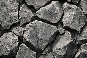 Raw Stone Texture: Grayscale Close-Up of Rugged Rock Surface, Ideal for Backgrounds, Textures, and Design Projects. A High-Resolution Image Showcasing the Natural Beauty and Intricate Detail of a     