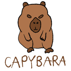 Hand drawn crayon illustrations of capybara for animal, zoo, souvenir shop, cartoon characters, comic, mascot, cute patch, shirt print, sticker, plush toy, kid doll, trip, travel, vacation, vet, icon