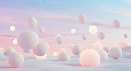 Floating Spheres 3D Render Pastel Sky Dreamlike Landscape