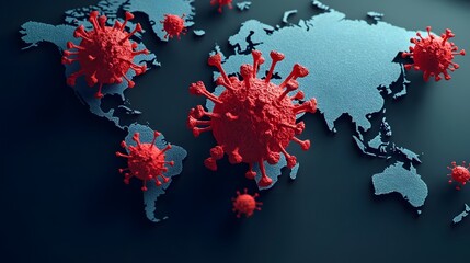 Microscopic Pneumococcus Virus Spreading Globally on World Map