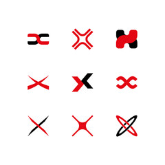 Black red X logo set. Modern X logo. Minimalist x logo