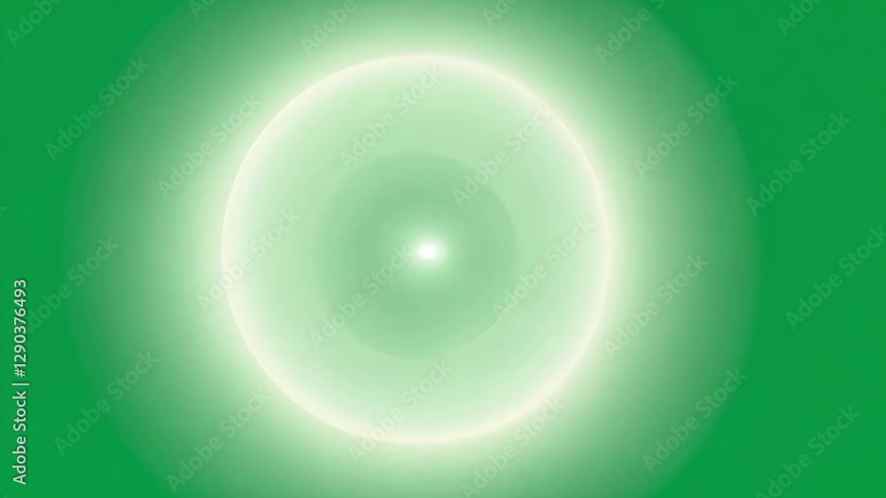 Poster concentric light rings pulsating, expanding, contracting rhythmically against vibrant green backgrou