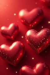 Obraz premium Close up of shimmering red heart shapes with sparkles, ambiance, cute