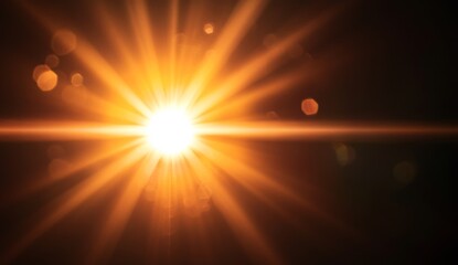Obraz premium Intense sunburst lens flare, dark background, bokeh effect, graphic design element