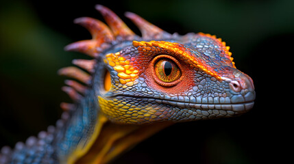 Obraz premium Colorful lizard portrait, jungle background, fantasy reptile, nature stock image