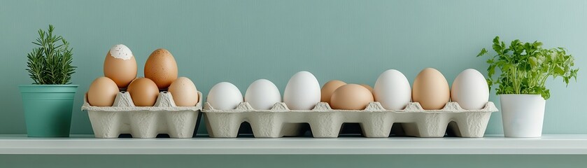 Fototapeta premium Creative Representation of an Egg Carton Filled with Organic Eggs on a Green Background