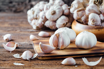 garlic on wooden background