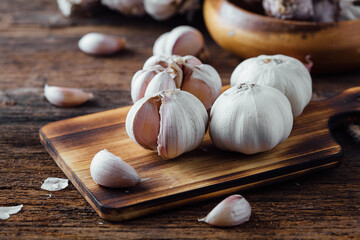 garlic on wooden background