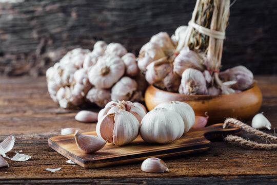 garlic on wooden background