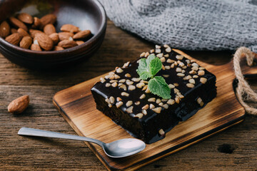 Brownies on wooden background