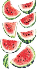 Several Watermelon Slices Are Shown Against a White Background