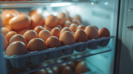 Properly Stored Eggs In Refrigerator Demonstrating Food Storage and Preservation