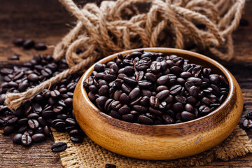 coffee beans on wooden background