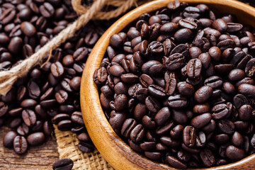 coffee beans on wooden background