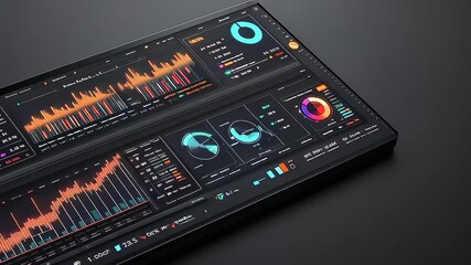 A sleek digital dashboard displaying data analytics and visualizations.