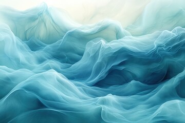Obraz premium Abstract art depicting flowing, translucent teal fabric resembling serene, undulating waves or mountains.