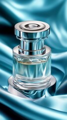 Elegant Perfume Bottle on Teal Silk Background
