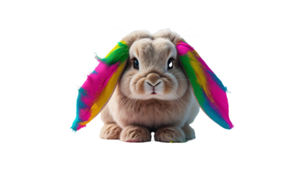 Rabbit with Multicolored Ears Transparent Background