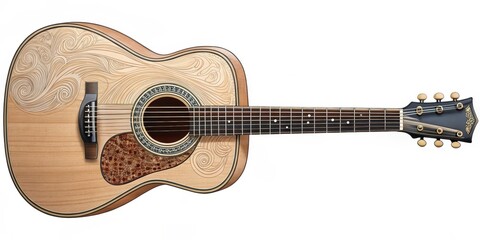 Obraz premium Detailed drawing of an acoustic guitar with intricate details on the body and neck, acoustic instruments