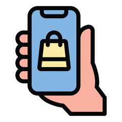 Obraz premium Online Business Icon Digital Commerce and E-commerce in Flat Line Color Style.