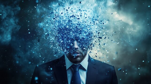 Businessman exploding head stress and pressure concept