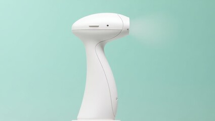 Hair removal spray. White handheld facial steamer releasing mist on bl