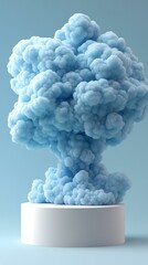 Abstract Light Blue Smoke Cloud on White Platform