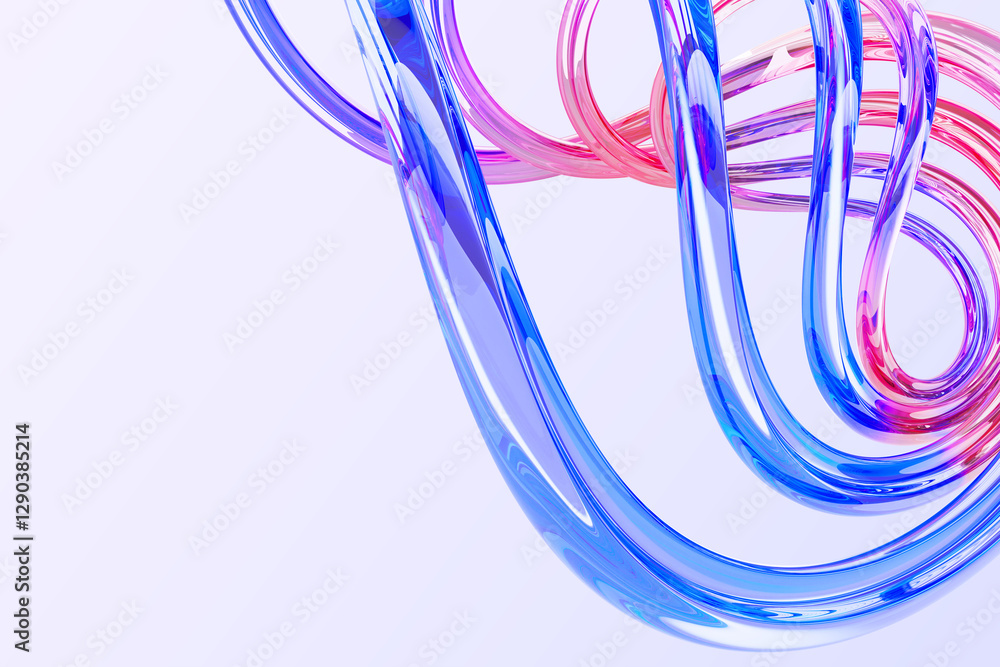 Poster abstract 3d background with liquid glass translucent tapes. rainbow ribbon wave line pattern. hologr