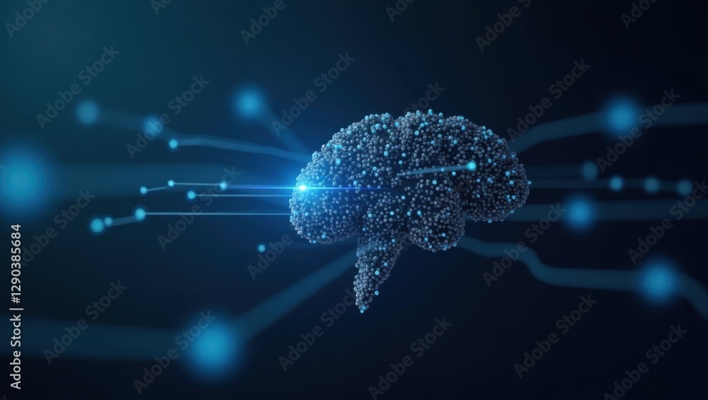 Poster machine learning model. brain is connected to many connections of wires
