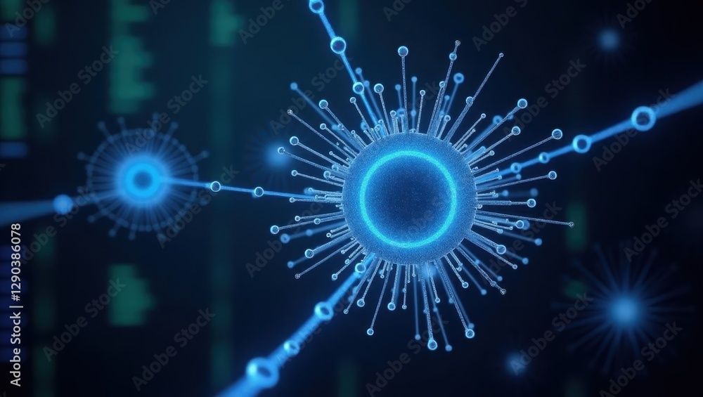 Poster quantum computing. image shows close up of cell with many dots