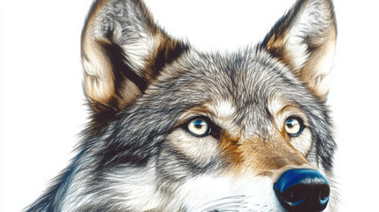 Fototapeta premium hyper realistic drawing of wolf showcasing intricate details and vibrant colors, capturing essence of this majestic animal