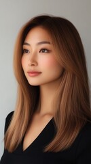 Asian Hair Model for Advertising Hair Care. Elegant portrait of a woman with long hair