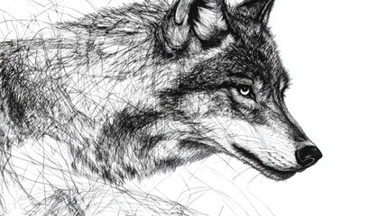 vintage etching style drawing of wolf, showcasing intricate details and expressive features. artwork captures essence of wild, evoking sense of nature beauty and strength