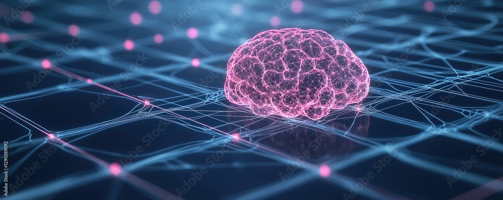 Poster cancer prevention innovation concepts. abstract neural network visualization with glowing brain conc