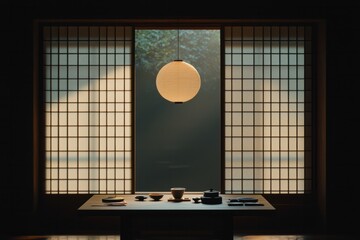 Japanese Tea Ceremony Table Setting Traditional Home Photography Minimalist Interior Close-Up Harmony and Tranquility