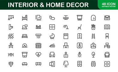 Home Decor and Interior Design Icon Pack. Perfect Icons for Living Spaces, Decoration, and Home Styling