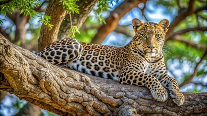 Leopard resting in a tree, Tarangire National Park, relaxed animal,  Tarangire National Park