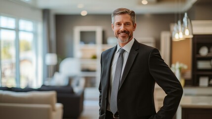 Confident Man in Professional Attire Posing in Modern House Interior