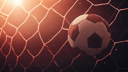 Soccer Ball in Motion Against a Sunlit Goal Net