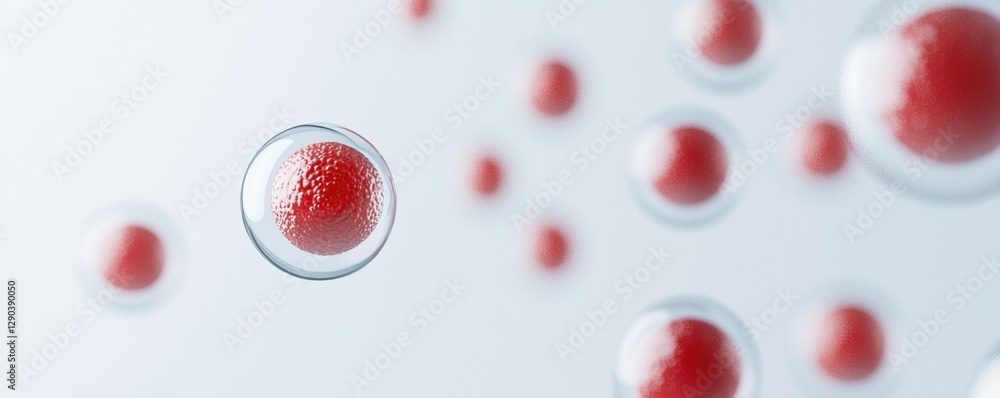 Poster cancer prevention innovation concepts. floating red cells in a light background display scientific v
