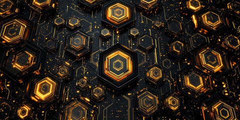 Digital hexagon pattern with glowing edges a tech background