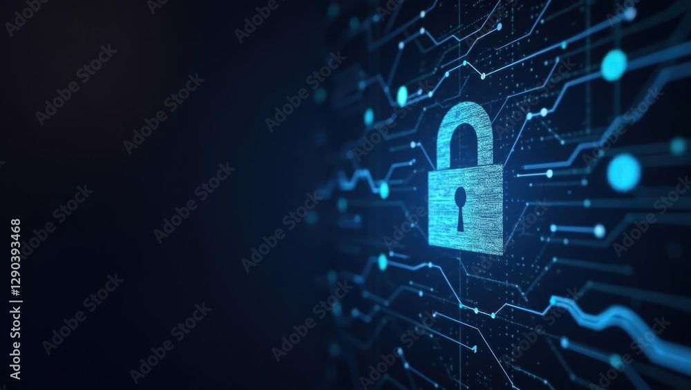 Poster post quantum cryptography. image shows lock on circuit board with blue background