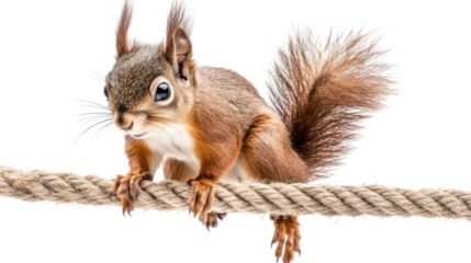 squirrel on a rope isolated on white background