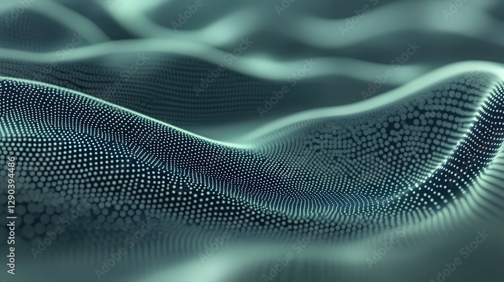 Poster abstract teal and white digital landscape with undulating data points