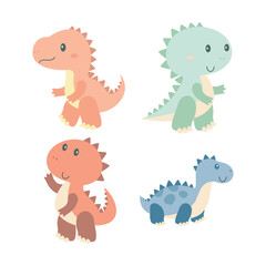 Fototapeta premium Set of Happy Funny Dino Dinosaur Animal Cartoon Character in Forest