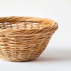 Obraz premium Light Beige Wicker Basket on White Background