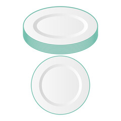 Stack of Fragile Plates Cutlery Vector. Empty Plate Element. Top View Plate Icon.
